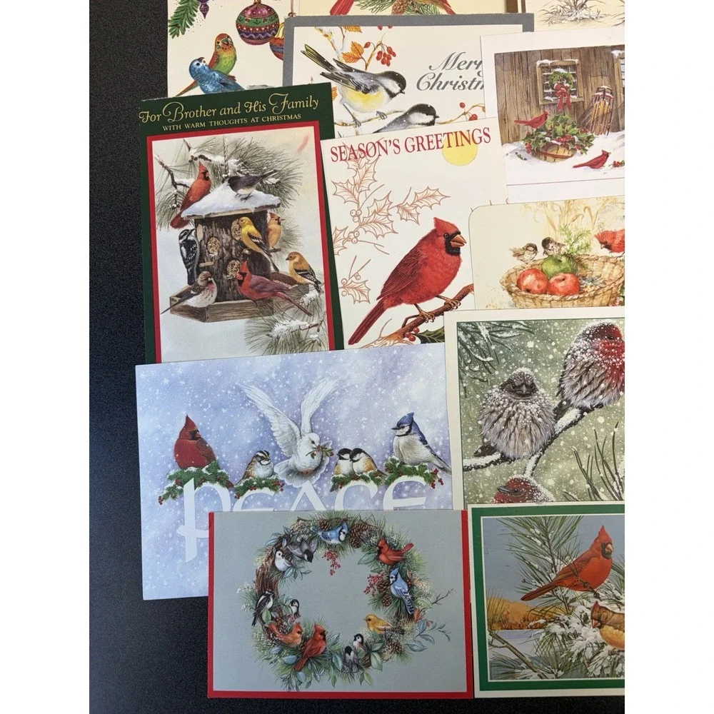 Vintage Christmas Cards Fronts ONLY Birds Scrapbooking Decoupage Lot of 45+
